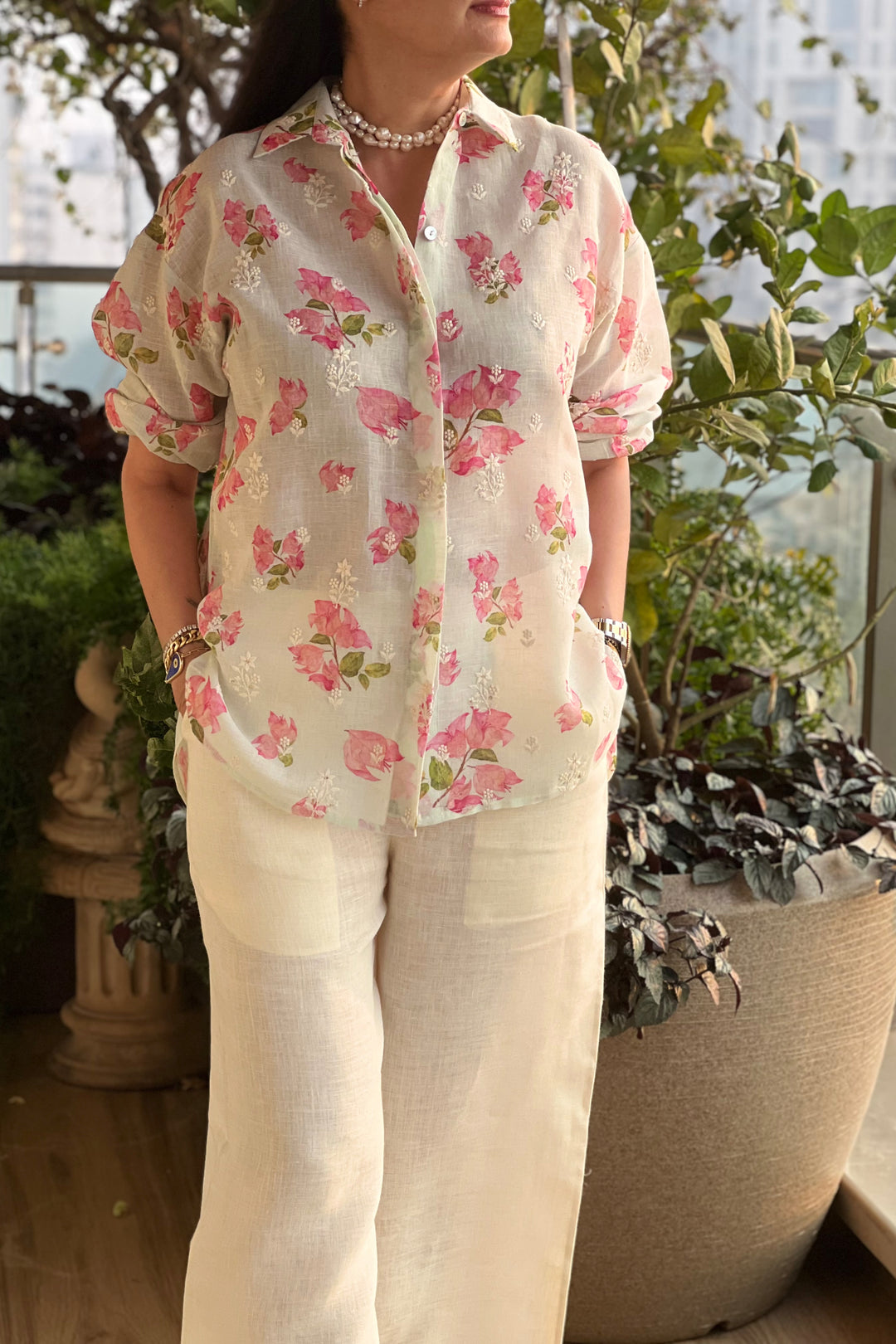Bougenvilla Embroidered Shirt with Linen Pant