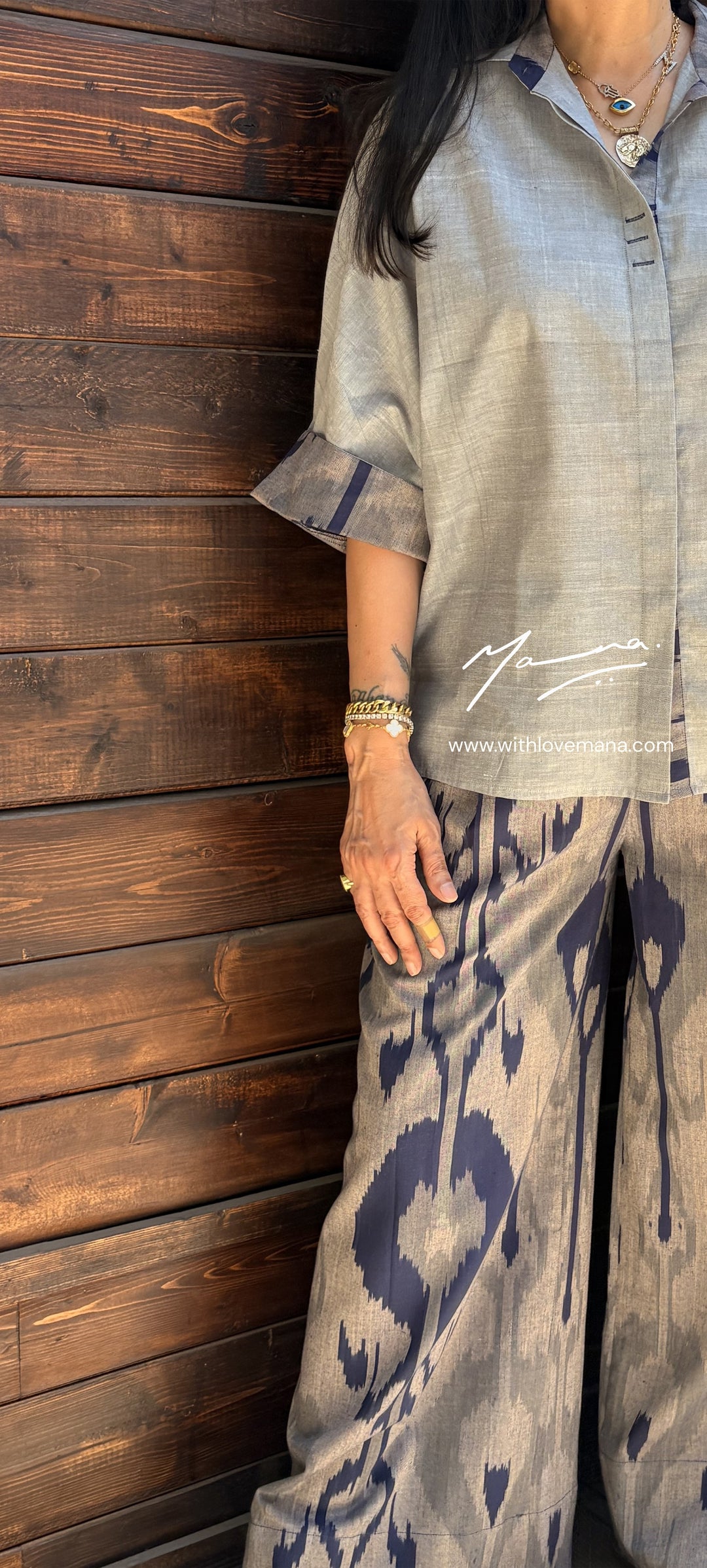 Grey & Indigo-Handloom Cotton Shirt with Ikat Pant