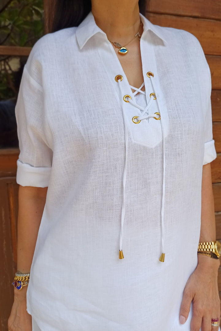 Linen White Shirt with Rivet Details