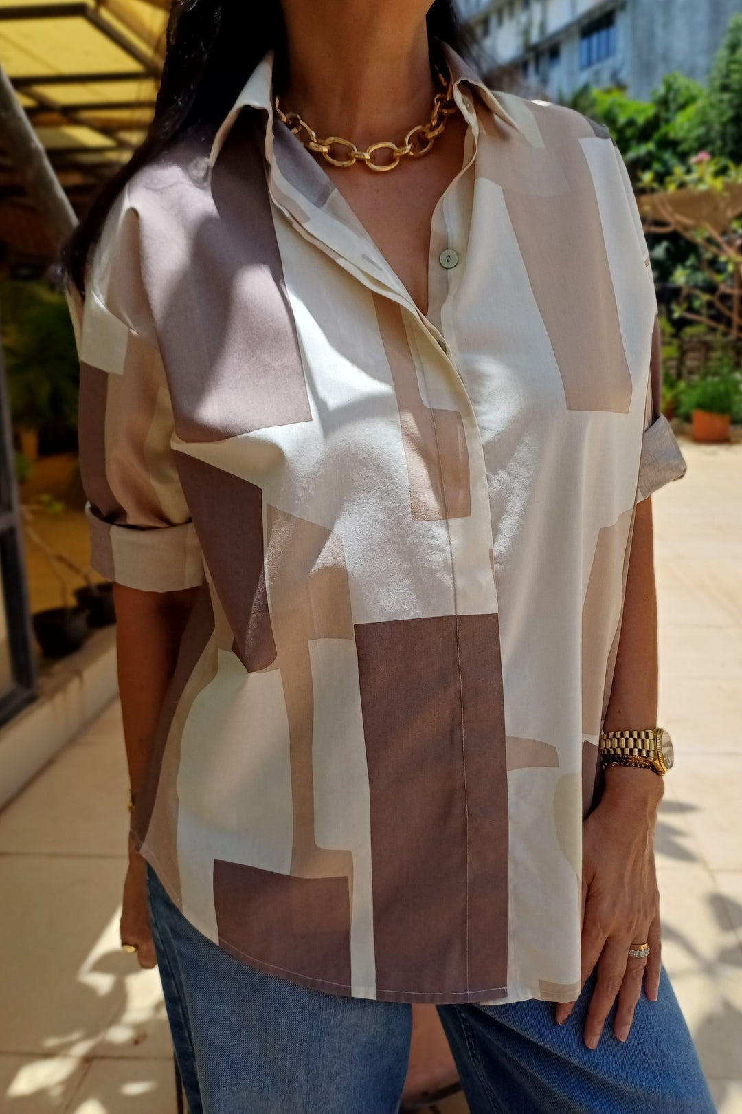 Abstract Cream Shirt