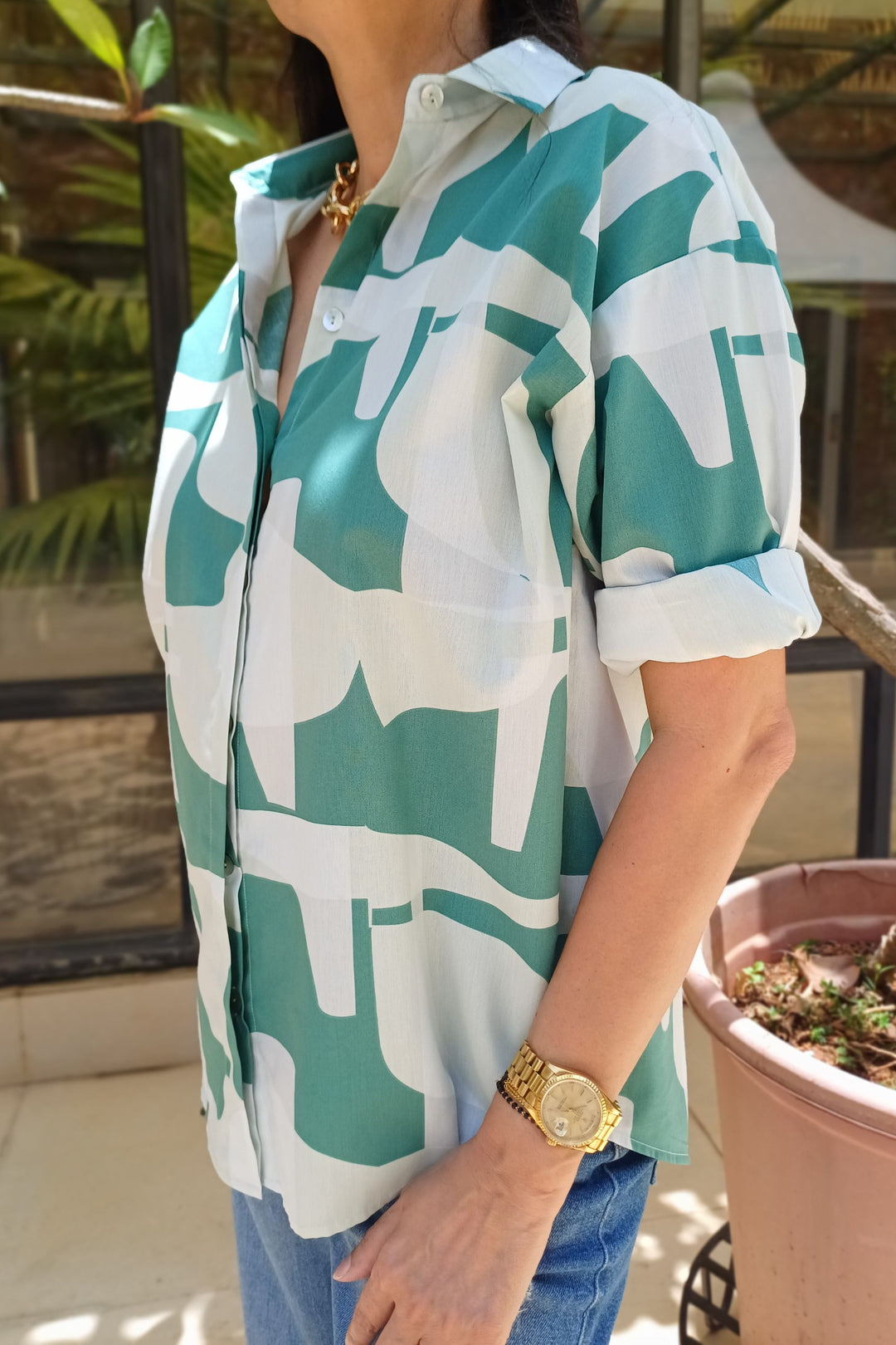 Abstract Aqua Green Shirt