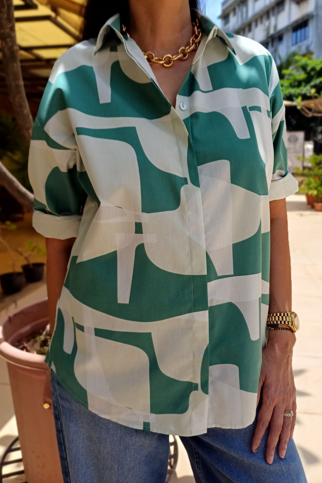 Abstract Aqua Green Shirt