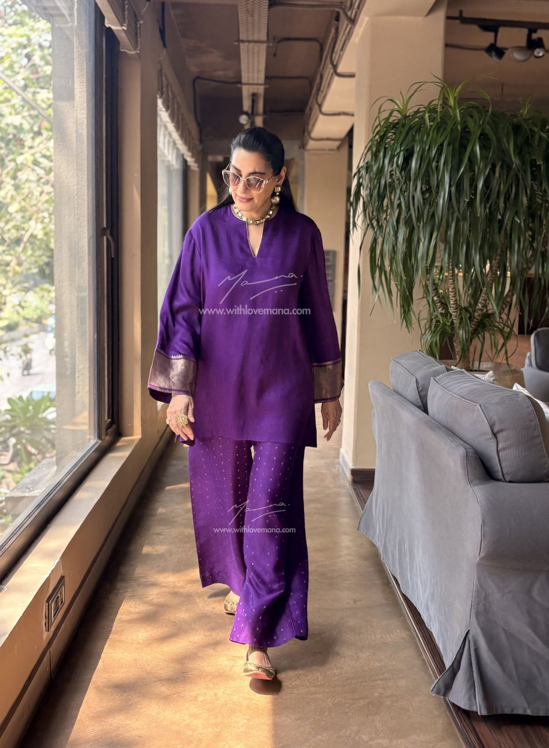 Pure Silk Short Tunic Co-Ord Set-Royal Aurbergine