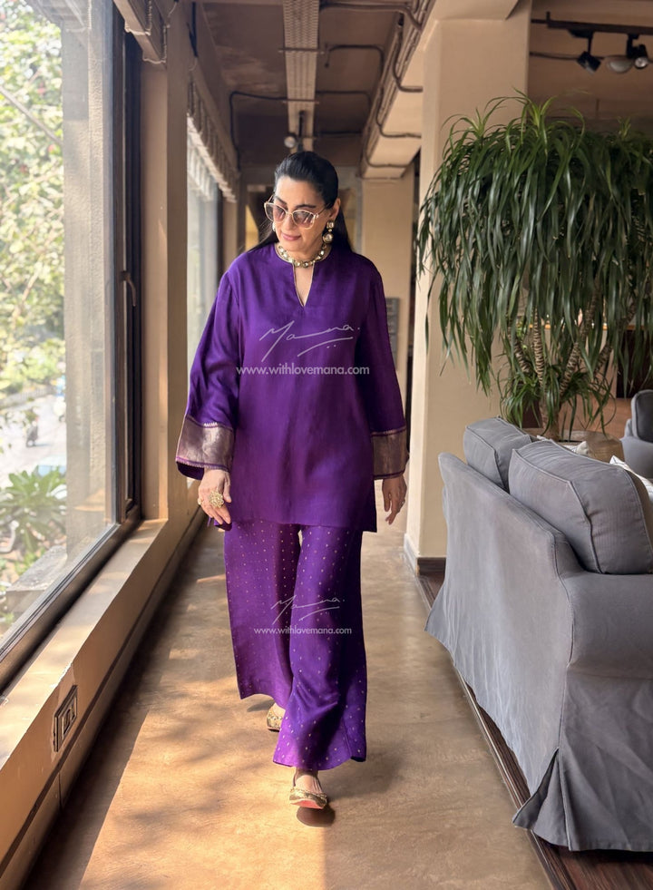 Pure Silk Short Tunic Co-Ord Set-Royal Aurbergine