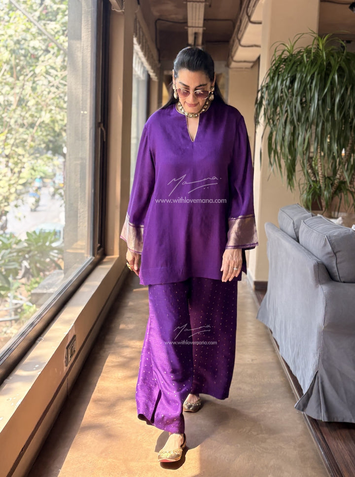 Pure Silk Short Tunic Co-Ord Set-Royal Aurbergine