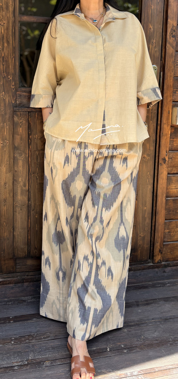 Earthline-Handloom Cotton Shirt with Ikat Pant