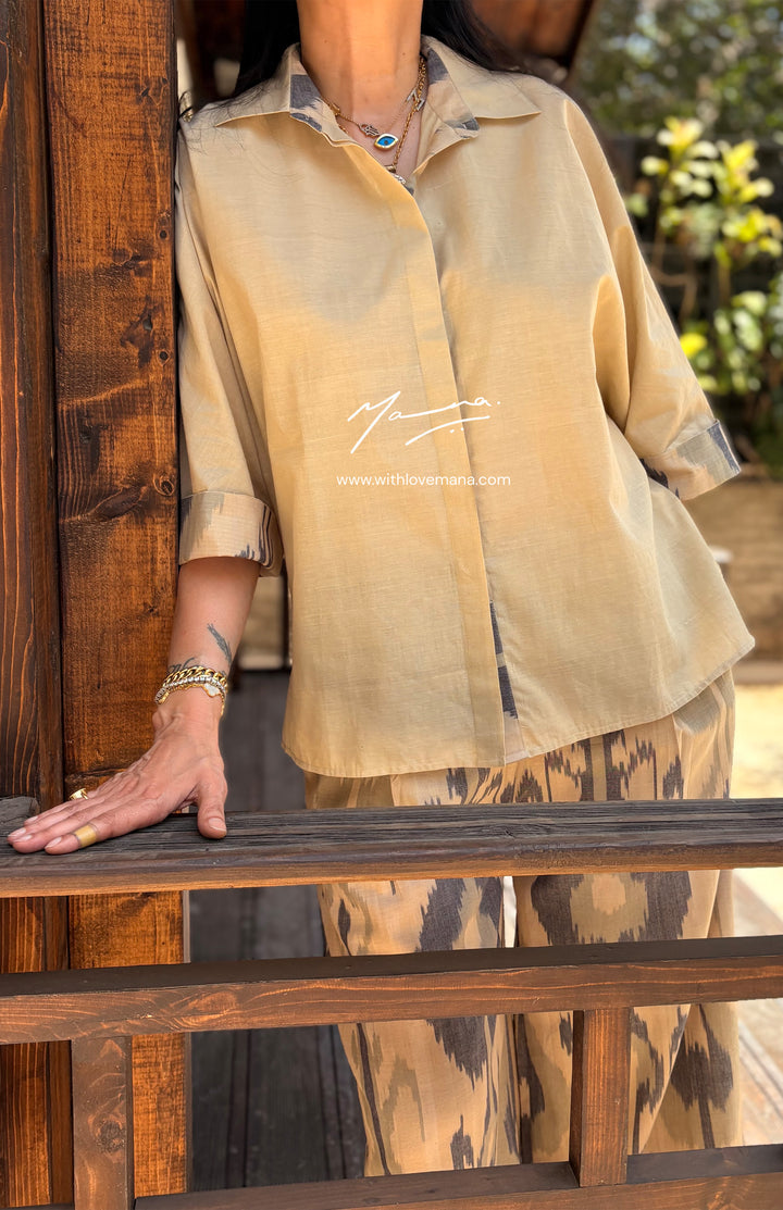 Earthline-Handloom Cotton Shirt with Ikat Pant
