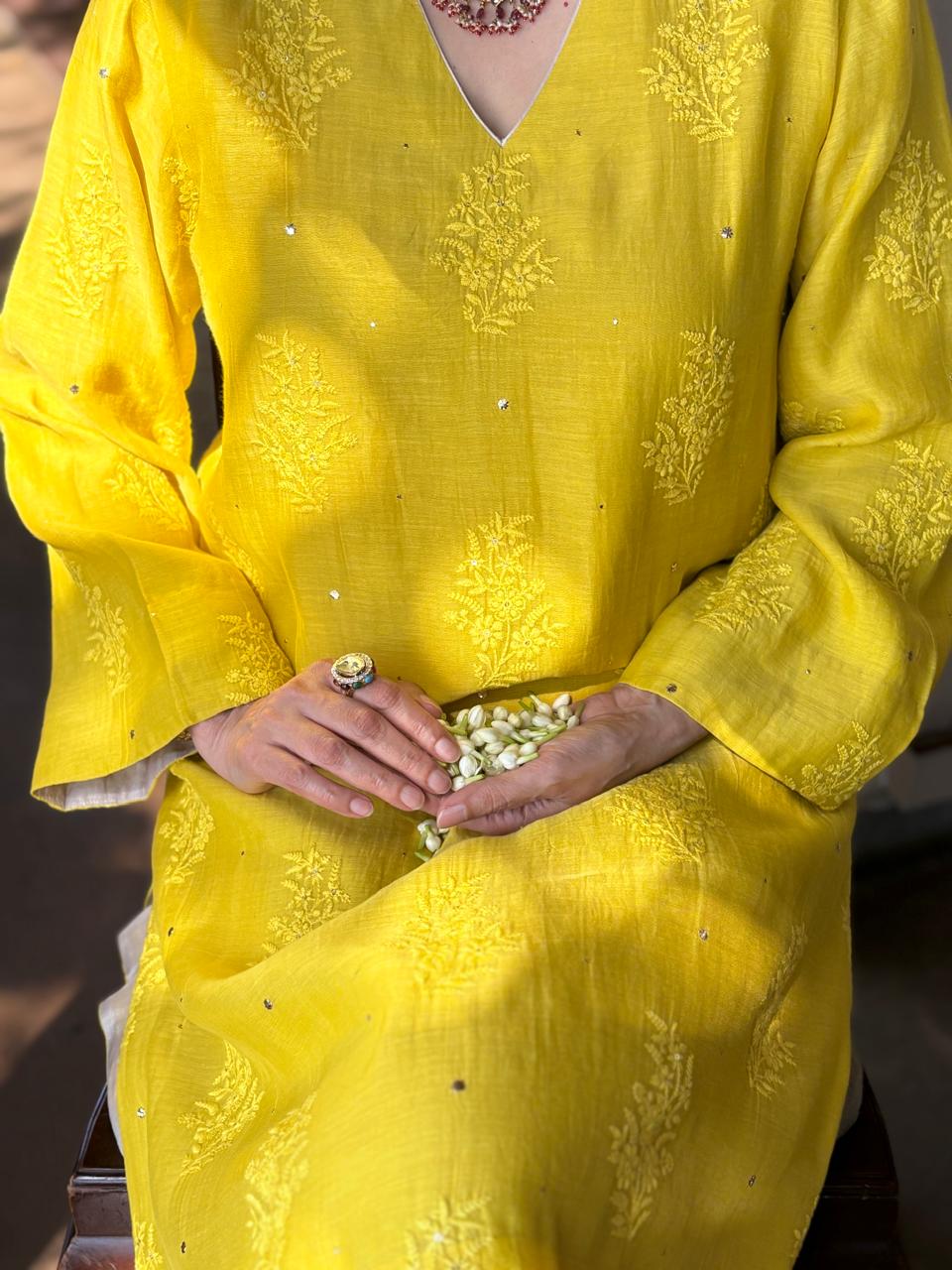 Maheshwari Kurti with Farshi Salwar -Yellow