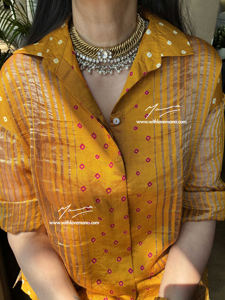 Pure Silk Bandini Co-Ord Set-Mustard