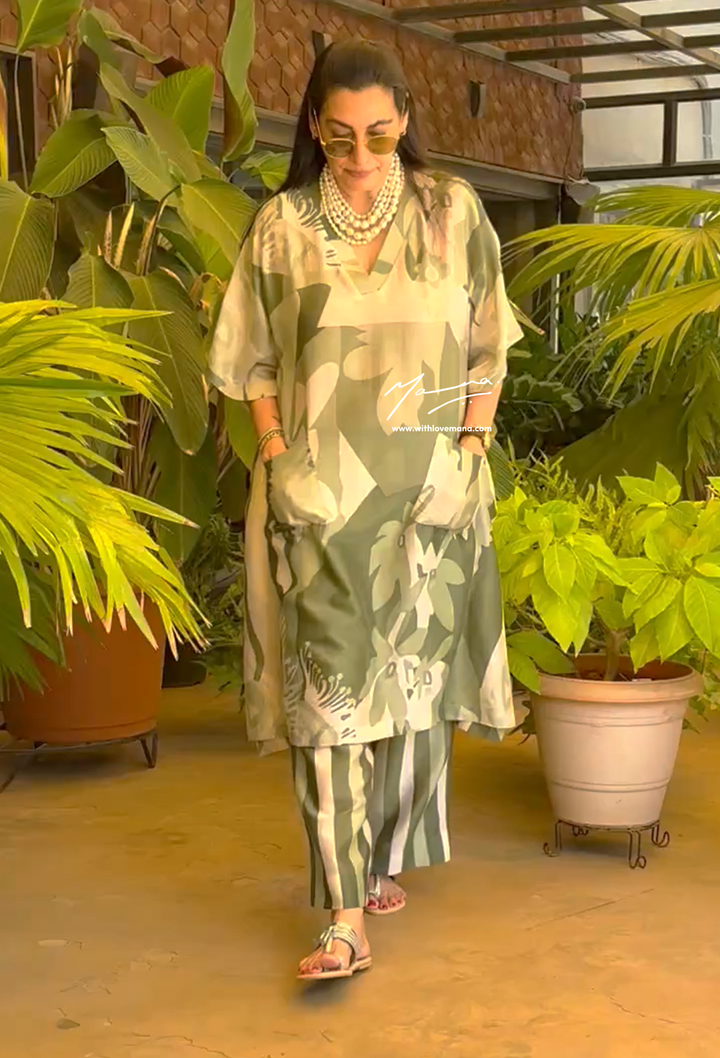 Kaftan-Olive Bloom Co-Ord Set