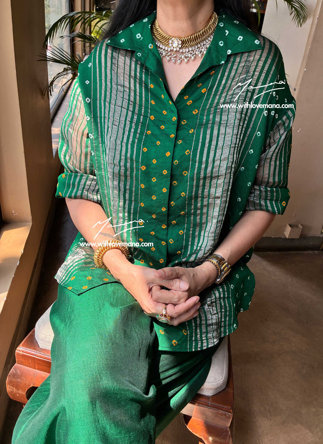 Pure Silk Bandini Co-Ord Set-Green
