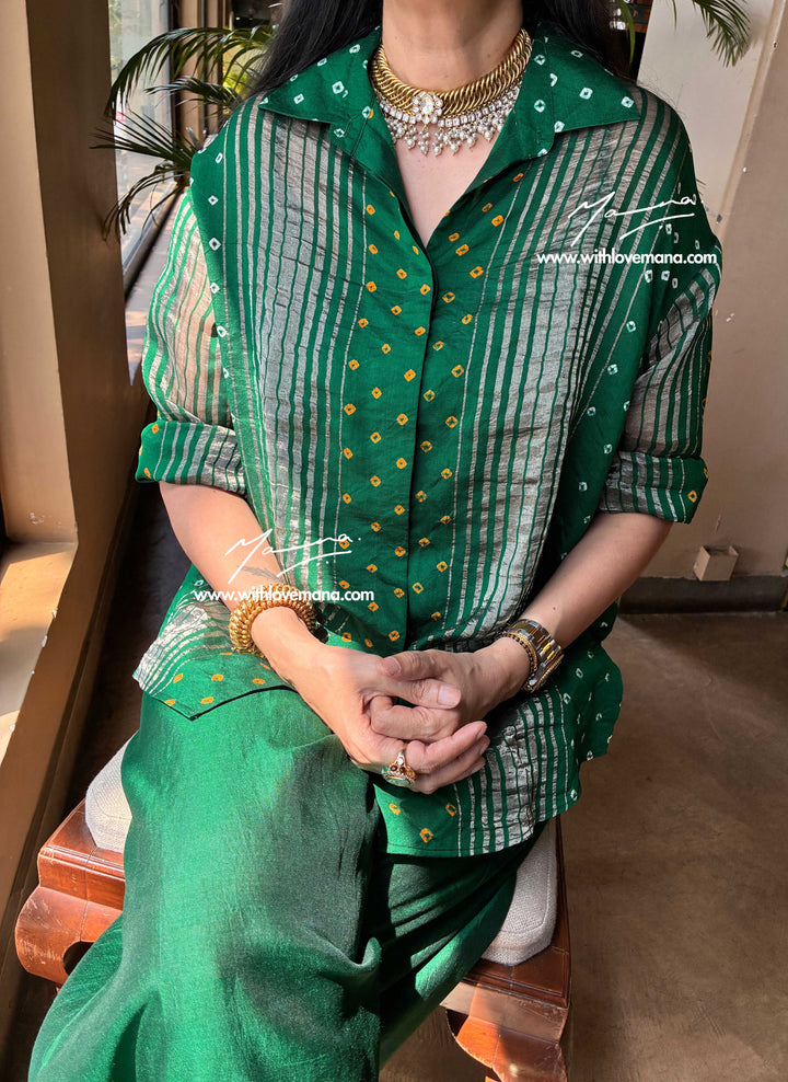 Pure Silk Bandini Co-Ord Set-Green