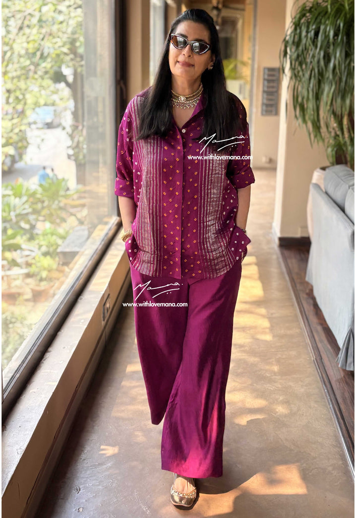 Pure Silk Bandini Co-Ord Set-Purple