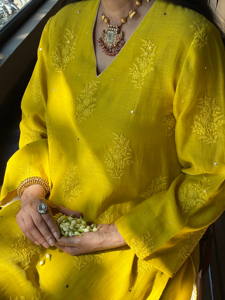 Maheshwari Kurti with Farshi Salwar -Yellow