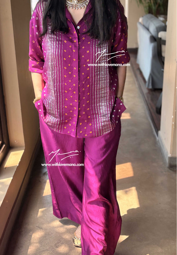 Pure Silk Bandini Co-Ord Set-Purple