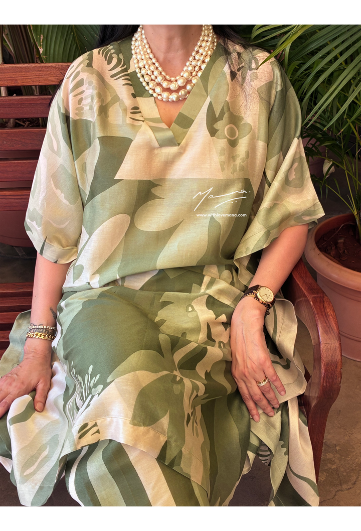 Kaftan-Olive Bloom Co-Ord Set