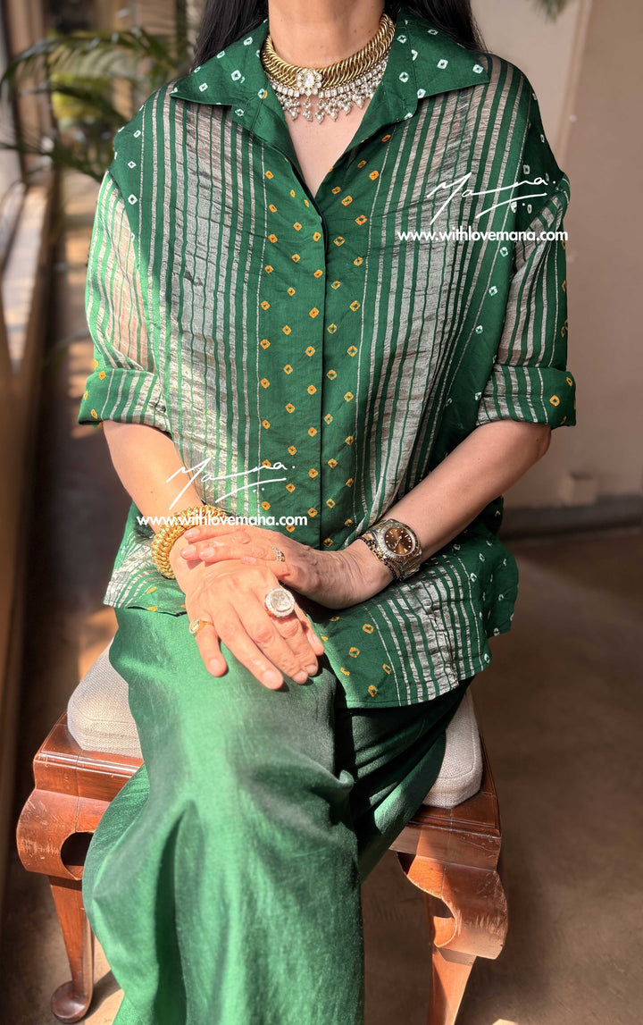 Pure Silk Bandini Co-Ord Set-Green