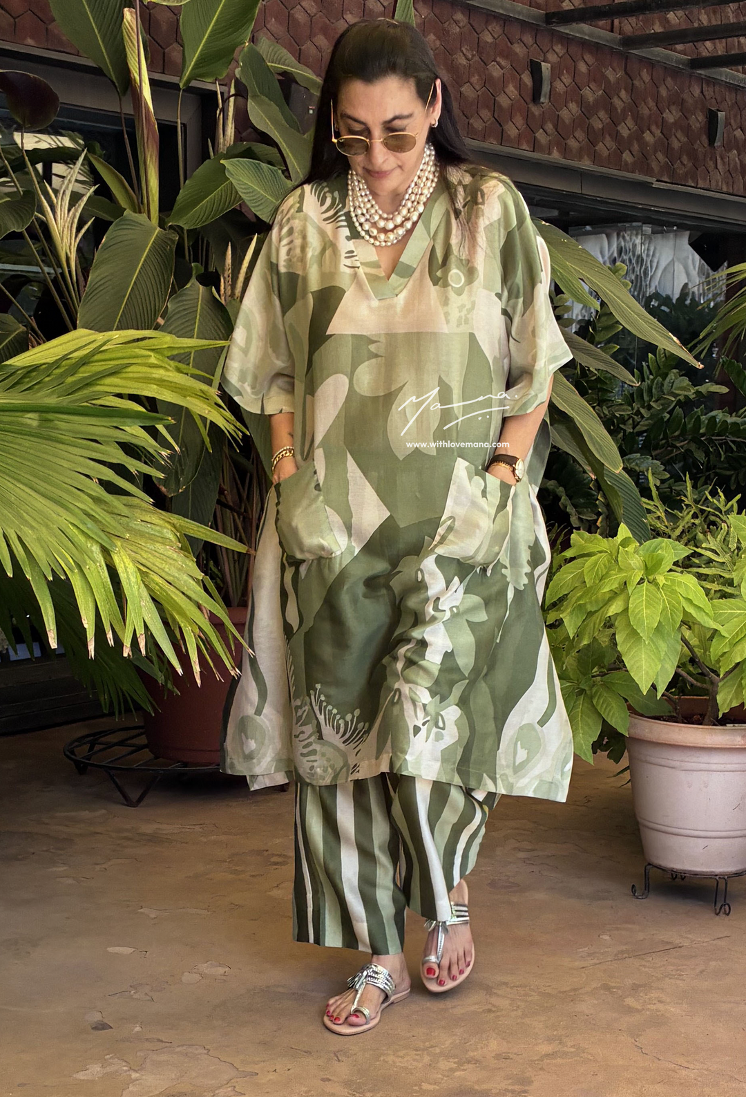 Kaftan-Olive Bloom Co-Ord Set