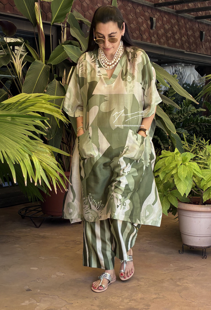 Kaftan-Olive Bloom Co-Ord Set