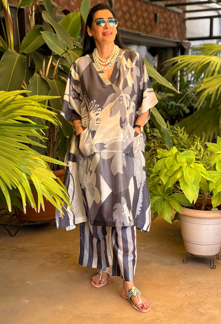 Kaftan-Earth & Ivory Ensemble Co-Ord Set