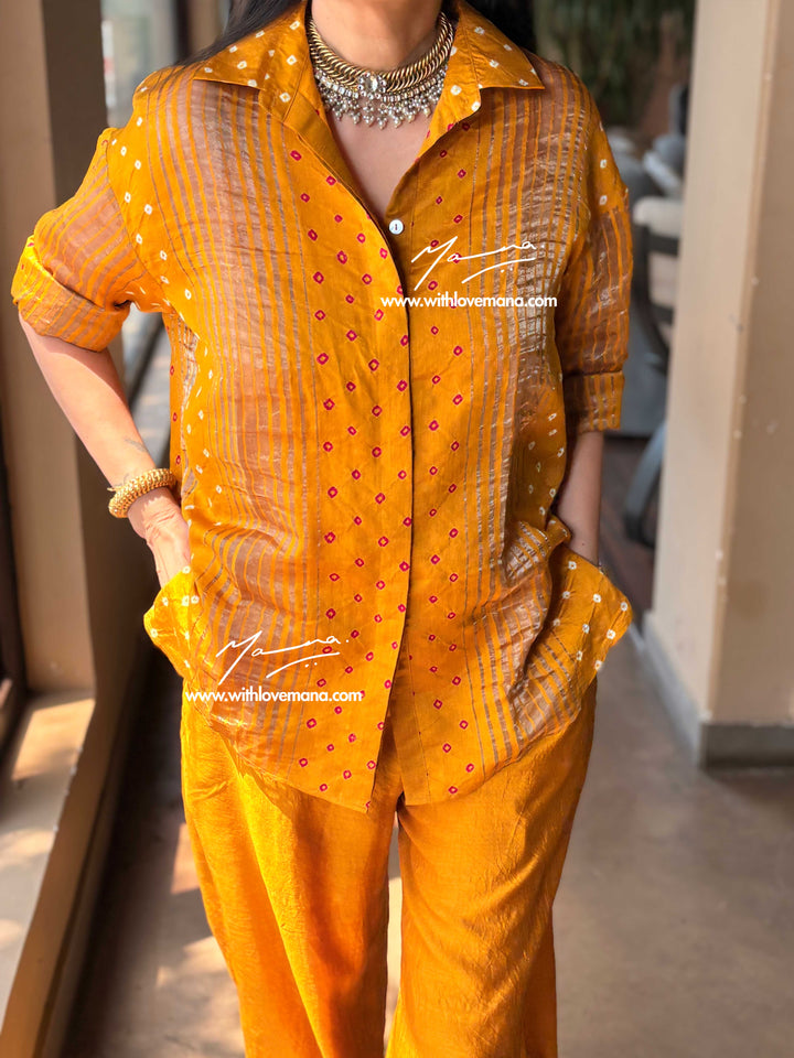 Pure Silk Bandini Co-Ord Set-Mustard