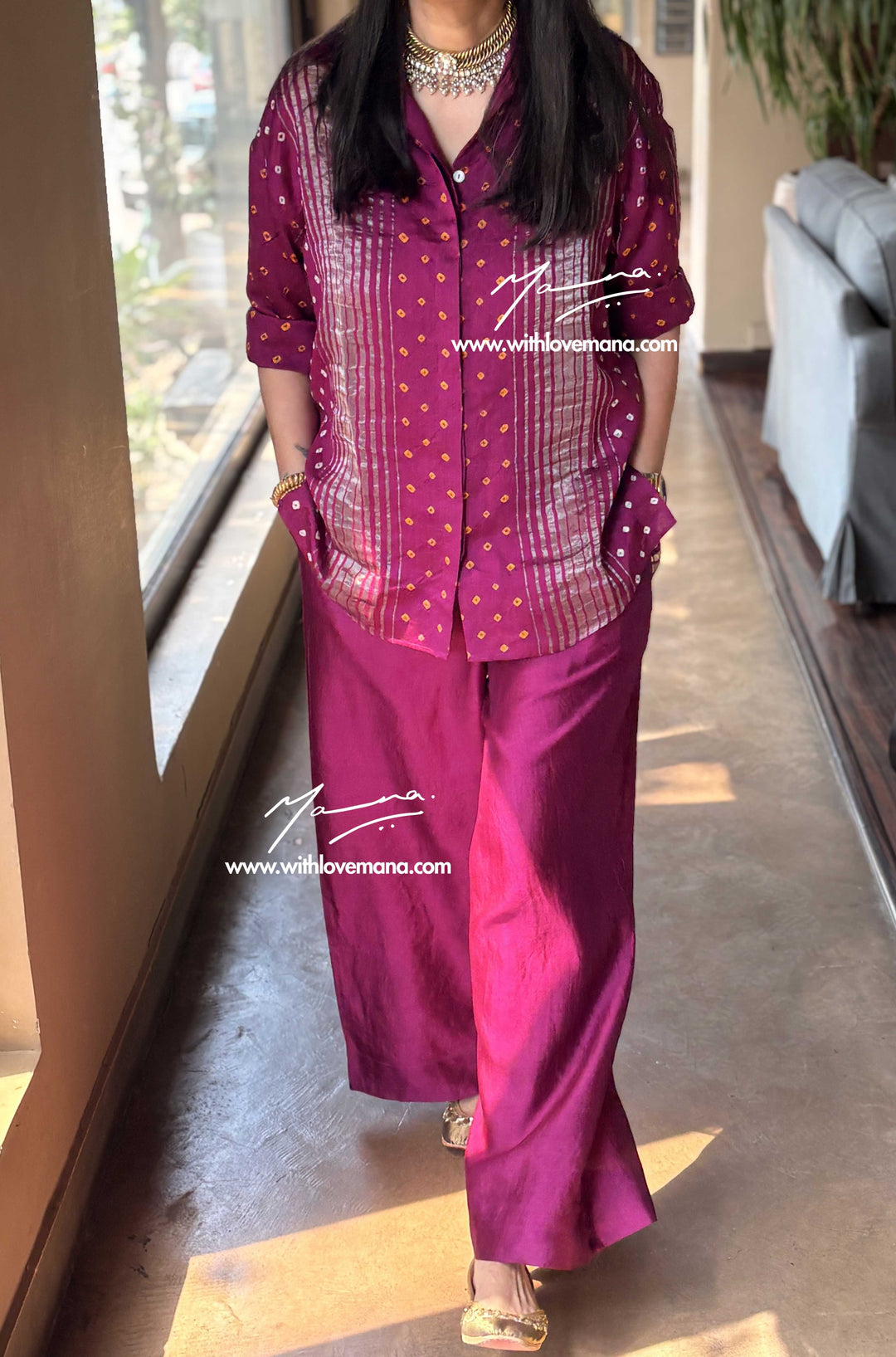 Pure Silk Bandini Co-Ord Set-Purple