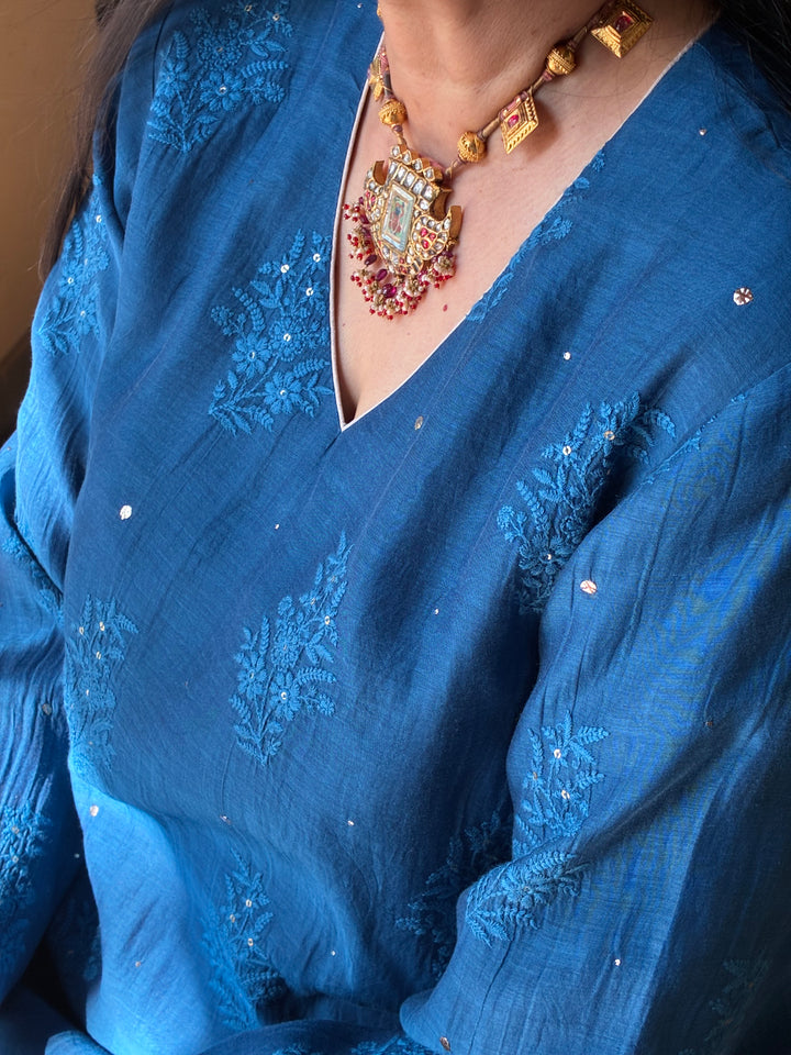 Maheshwari Kurti with Farshi Salwar -Blue