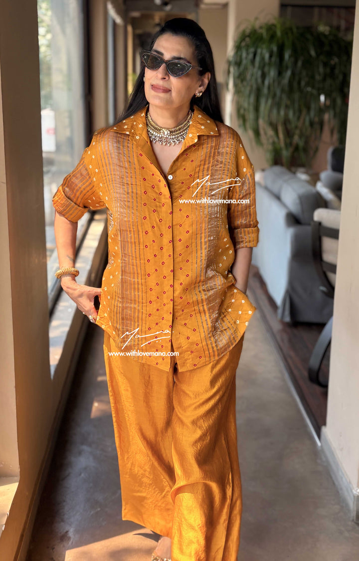 Pure Silk Bandini Co-Ord Set-Mustard
