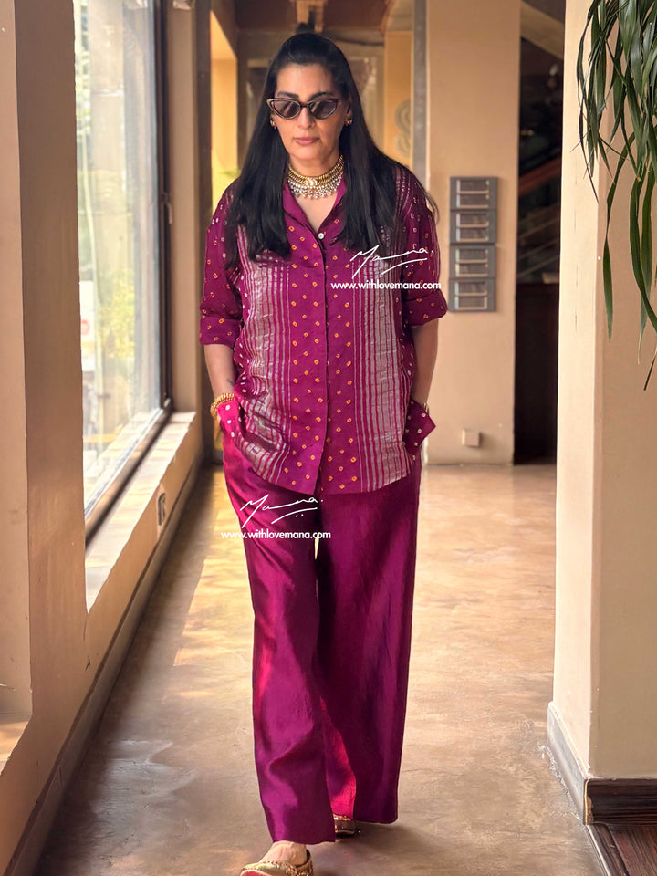 Pure Silk Bandini Co-Ord Set-Purple