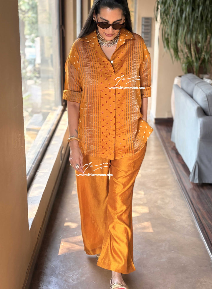 Pure Silk Bandini Co-Ord Set-Mustard