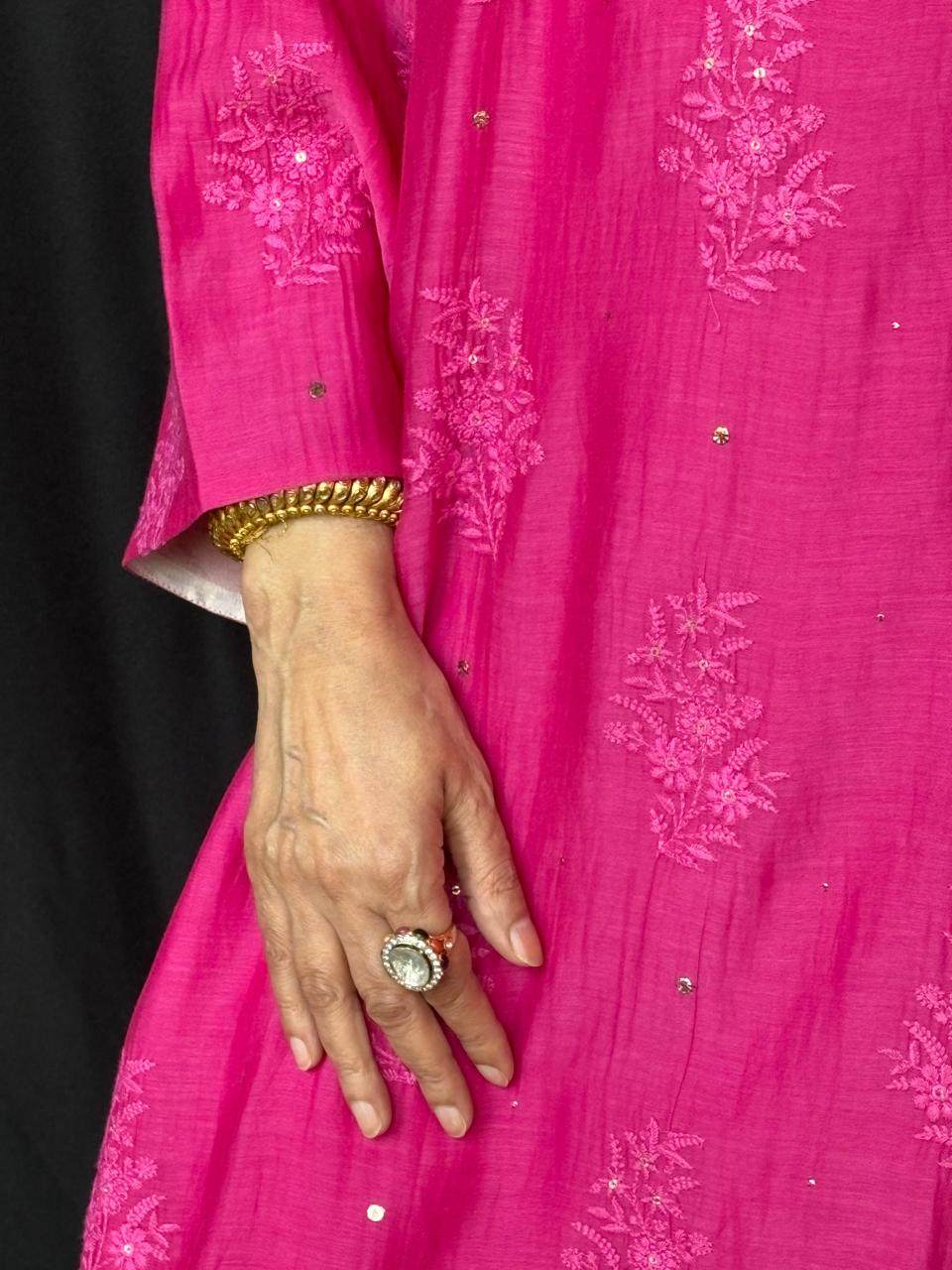 Maheshwari Kurti with Farshi Salwar -Pink