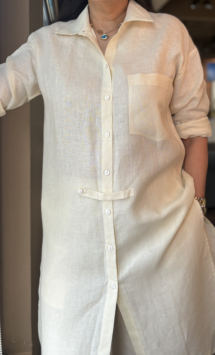 Linen Long Tunic Co-Ord Set - Cream