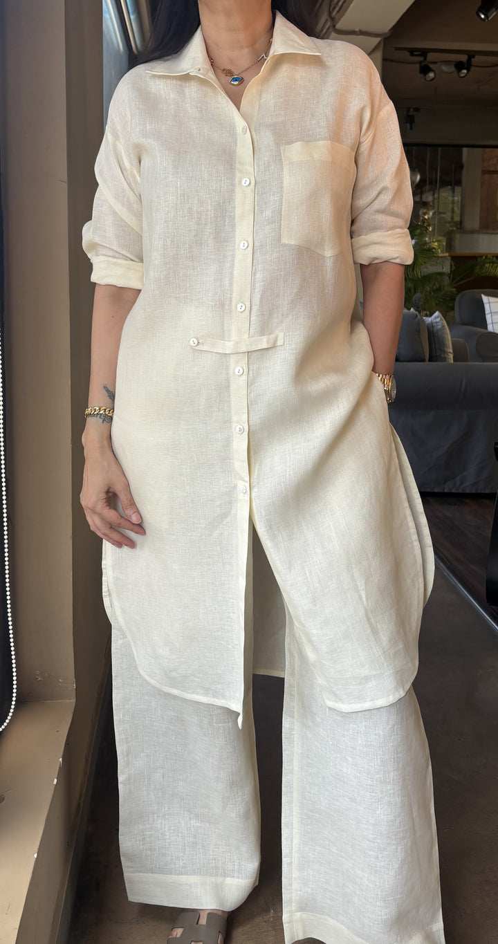 Linen Long Tunic Co-Ord Set - Cream