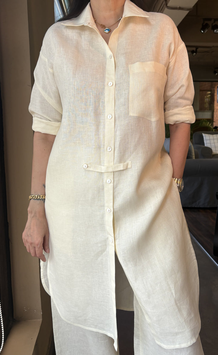 Linen Long Tunic Co-Ord Set - Cream
