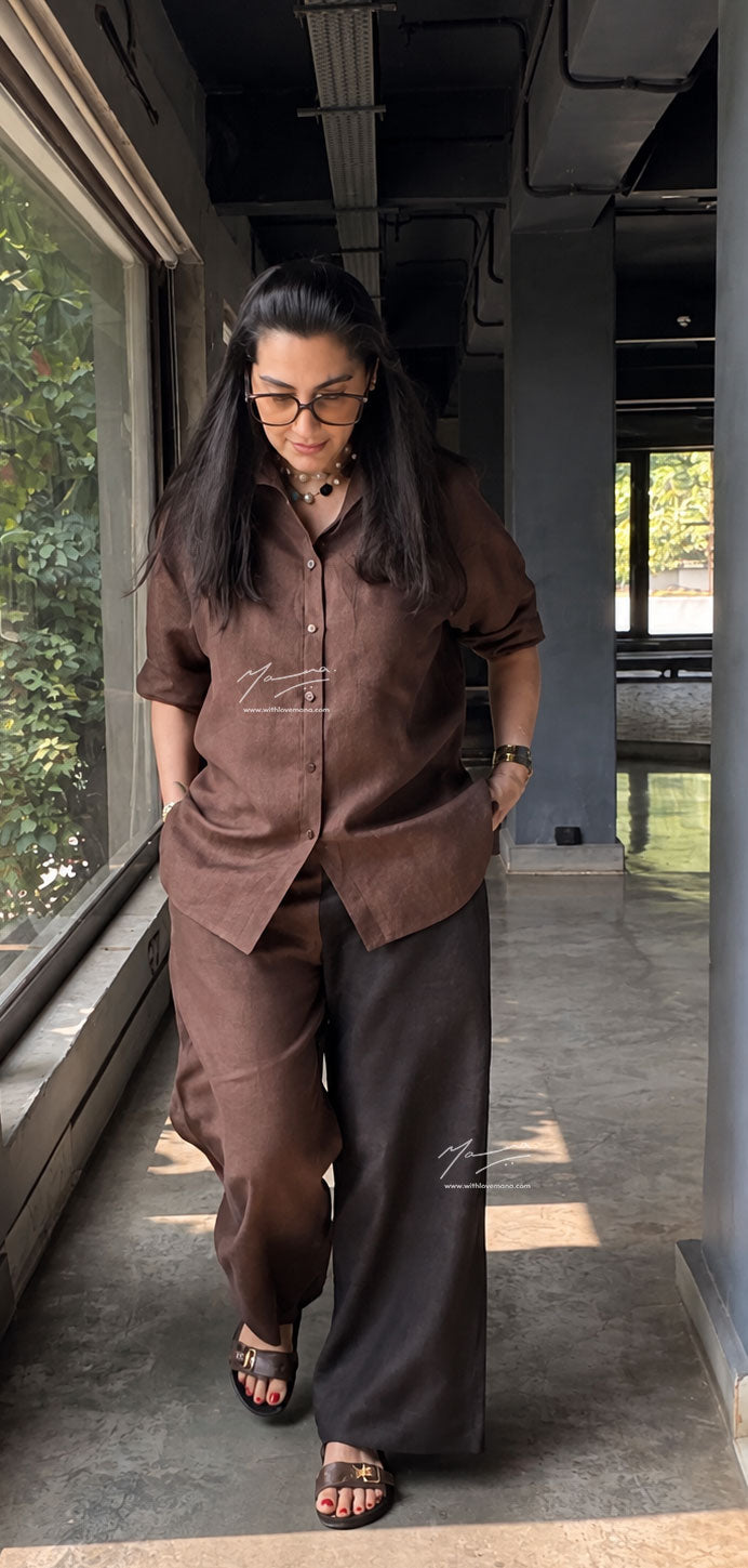 Two-Tone Linen Co-Ord Set - Brown & Black