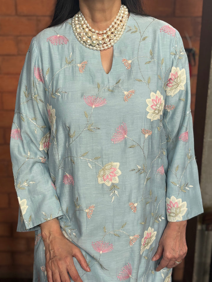 Sky Blue Floral Tunic Set