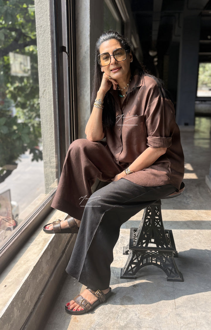 Two-Tone Linen Co-Ord Set - Brown & Black