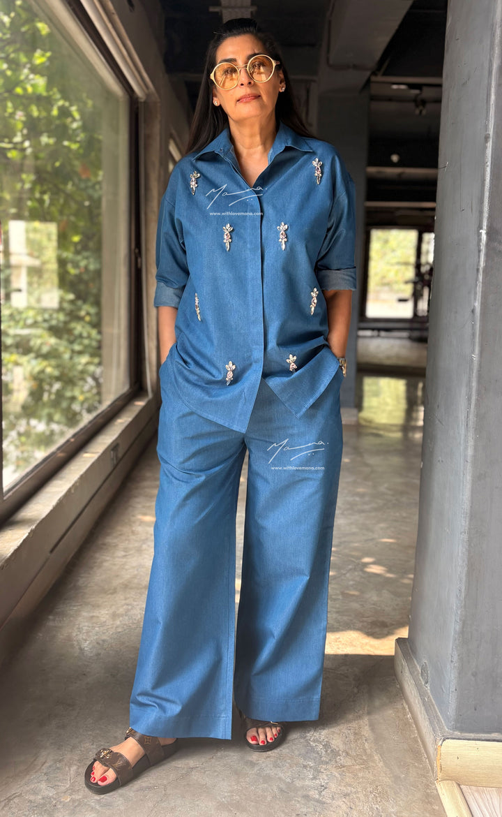 Denim Beaded Co-Ord Set – Blue