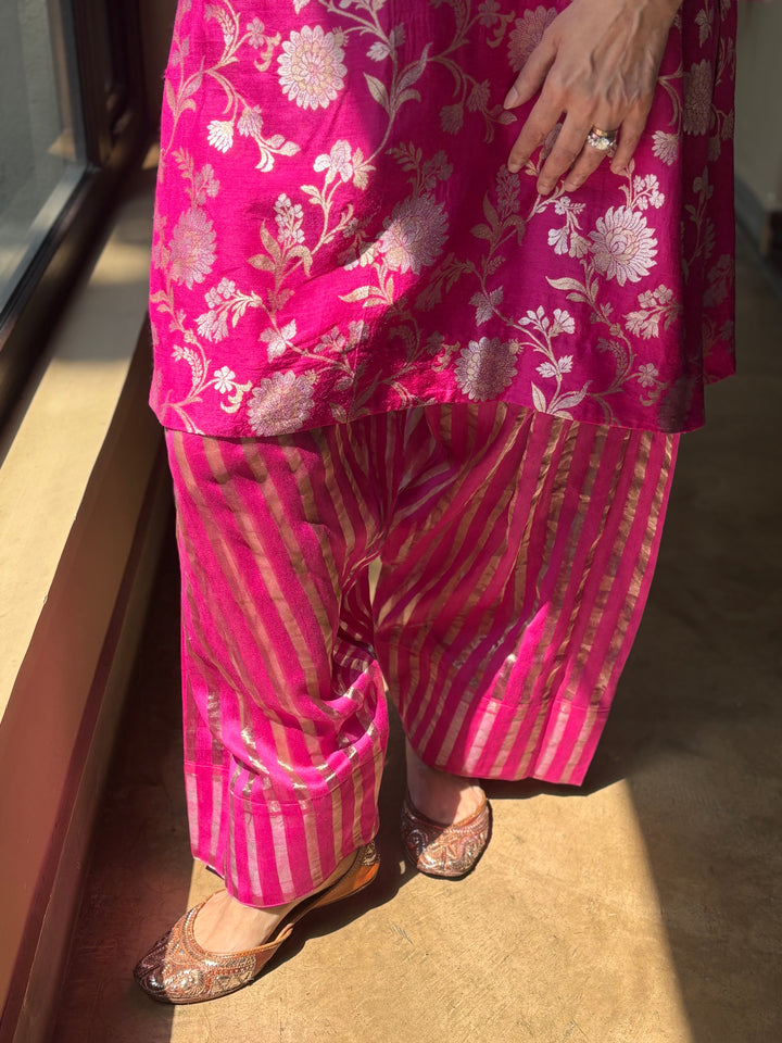 Banarasi Kurti with Farshi Salwar - Fuchsia Pink