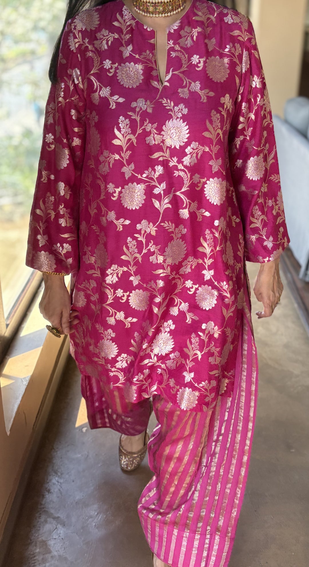 Banarasi Kurti with Farshi Salwar - Fuchsia Pink