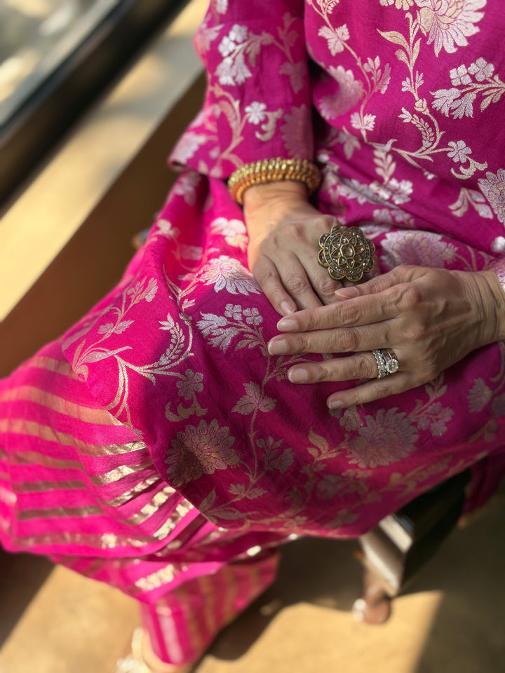 Banarasi Kurti with Farshi Salwar - Fuchsia Pink
