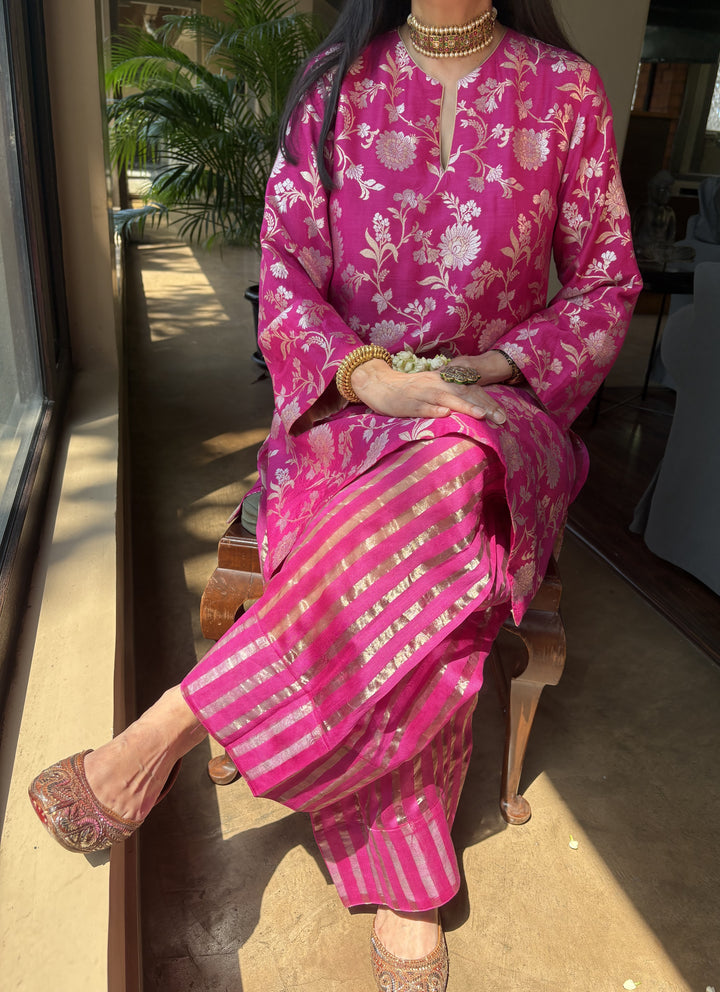 Banarasi Kurti with Farshi Salwar - Fuchsia Pink