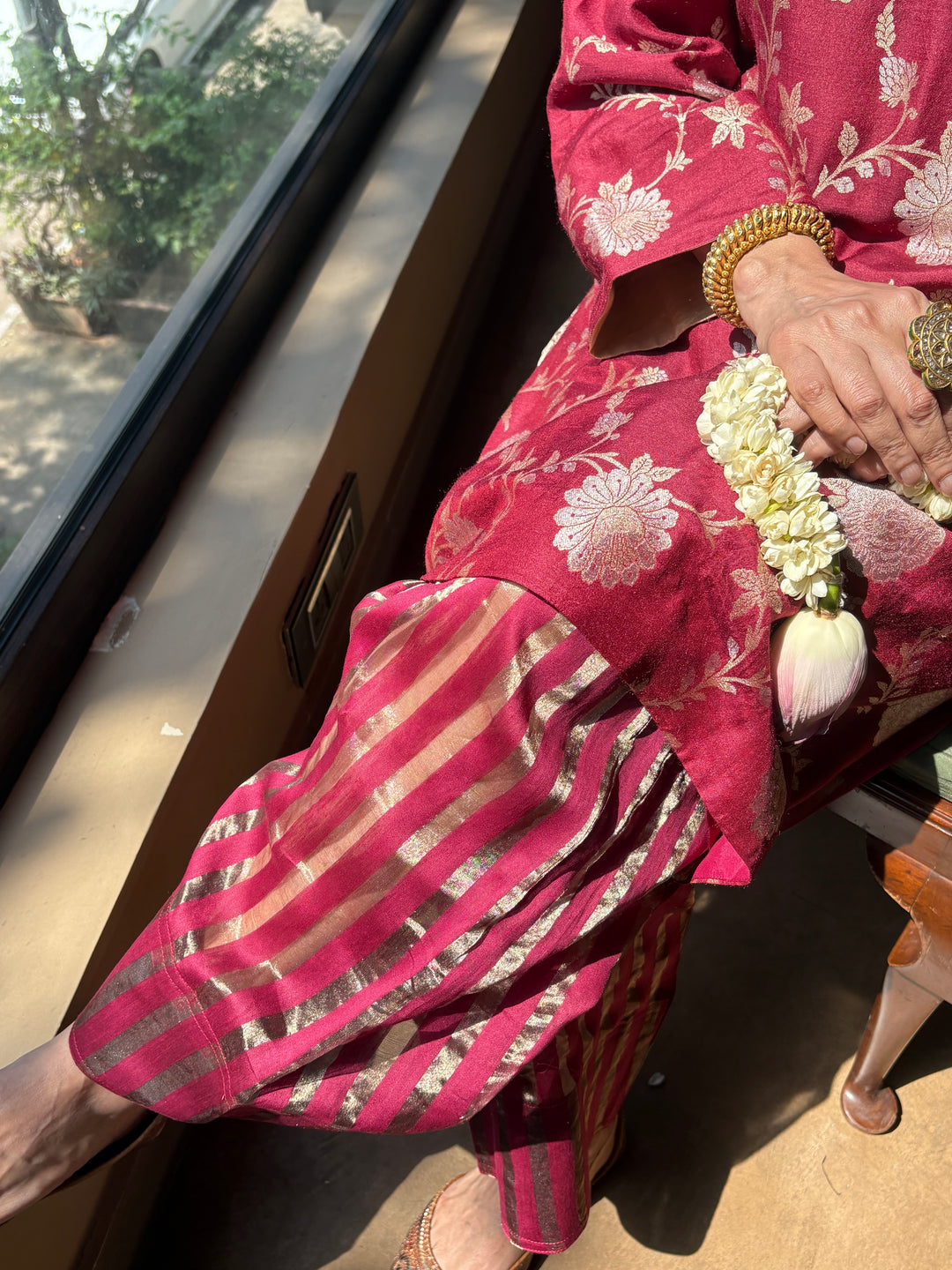 Banarasi Kurti with Farshi Salwar - Burgundy