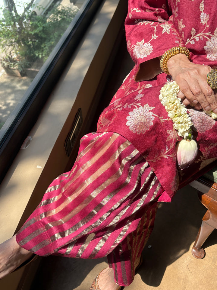 Banarasi Kurti with Farshi Salwar - Burgundy