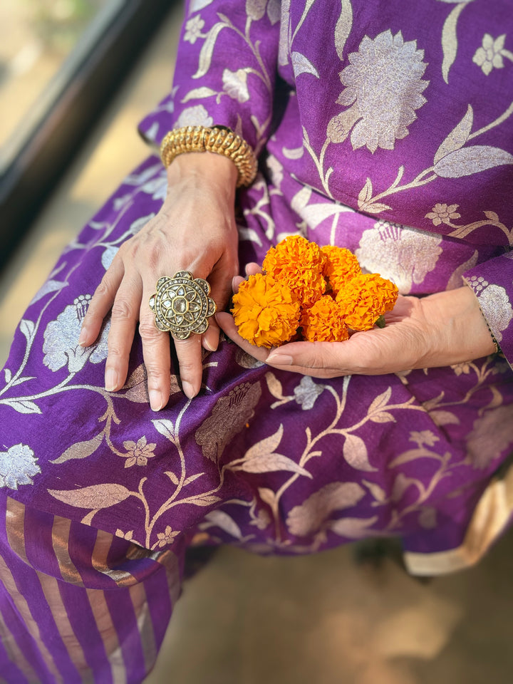 Banarasi Kurti with Farshi Salwar - Aurbergine