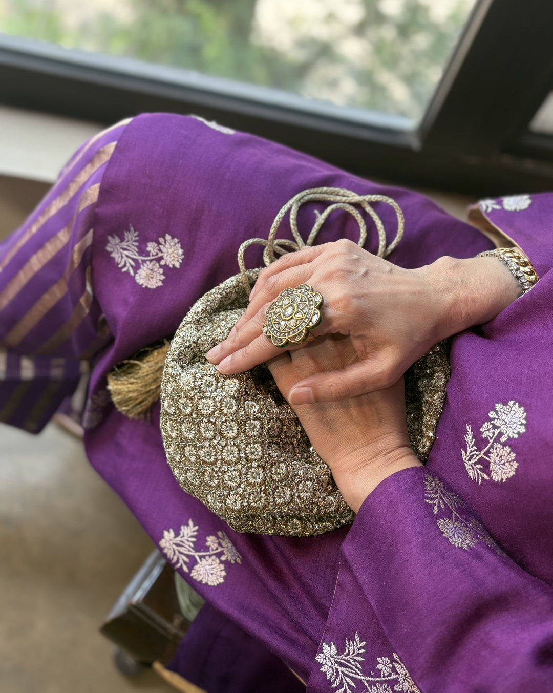 Banarasi Small Butti Kurti with Farshi Salwar - Aurbergine