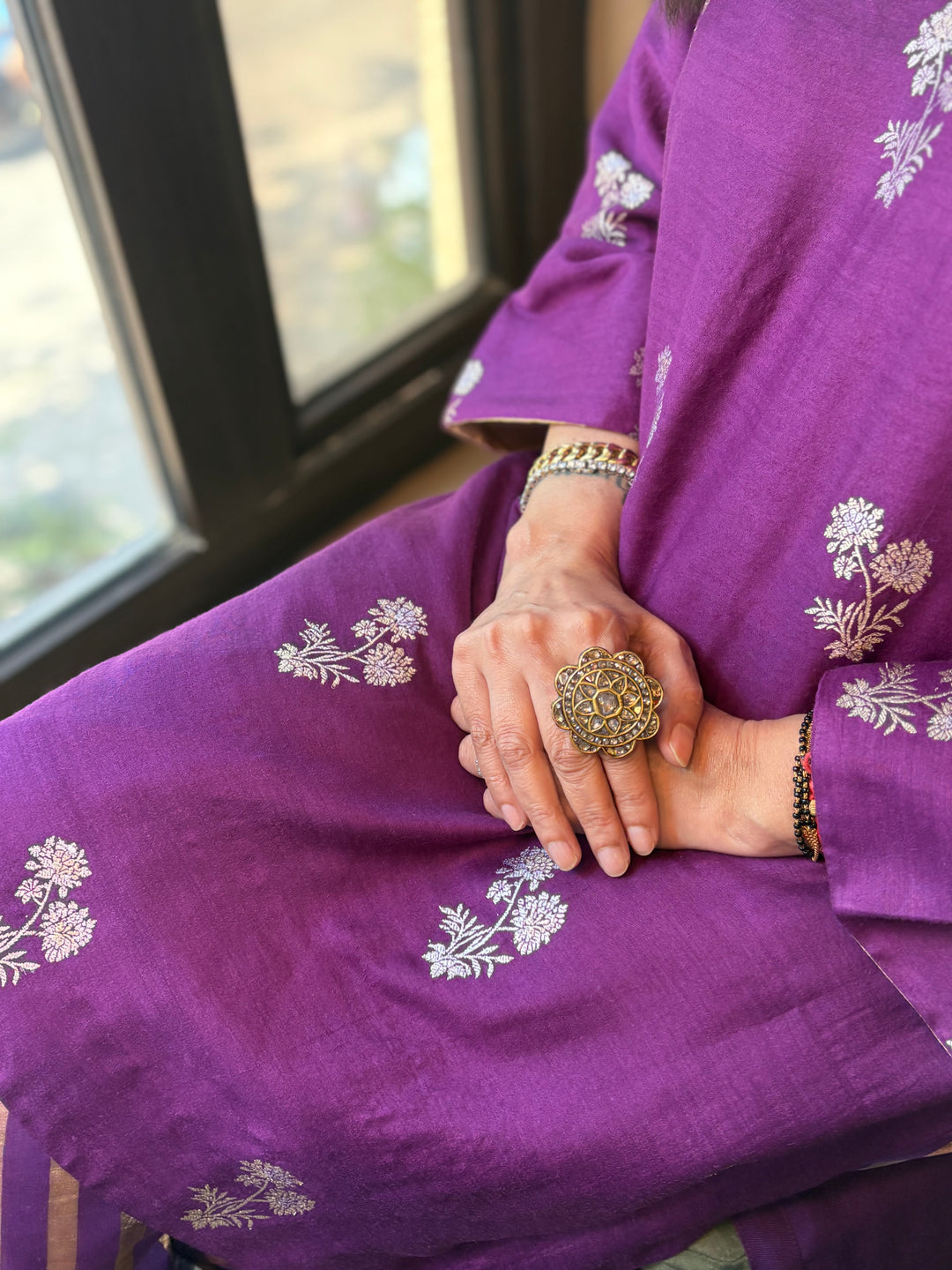 Banarasi Small Butti Kurti with Farshi Salwar - Aurbergine