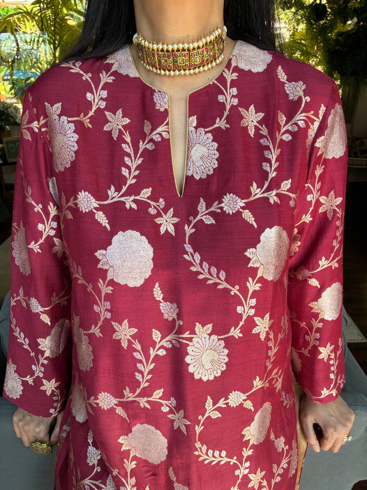 Banarasi Kurti with Farshi Salwar - Burgundy