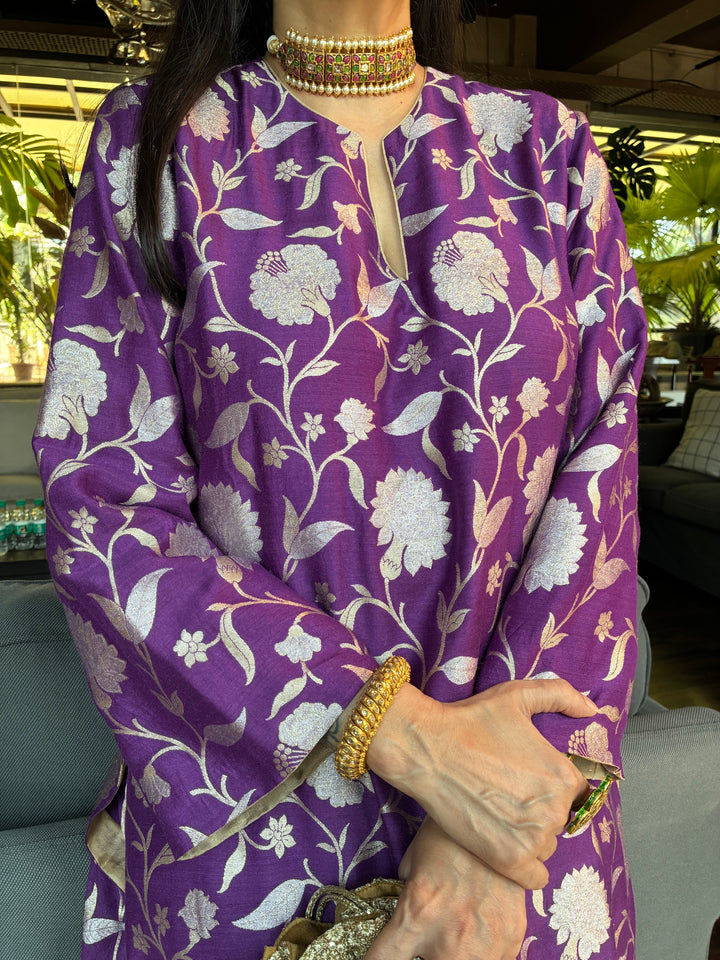 Banarasi Kurti with Farshi Salwar - Aurbergine