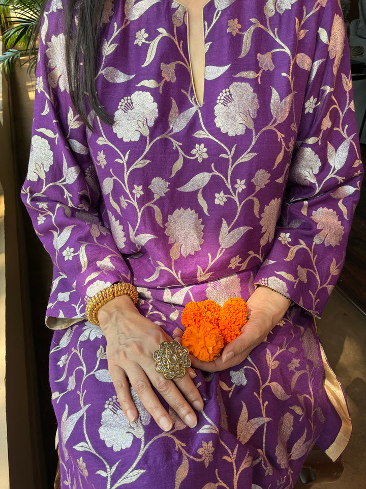 Banarasi Kurti with Farshi Salwar - Aurbergine